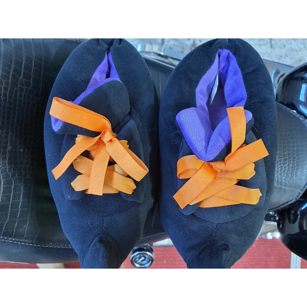 Halloween Slip-On Slippers Bow Accent Black/Purple/Orange US Size 13